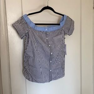 Off the shoulder striped top with buttons